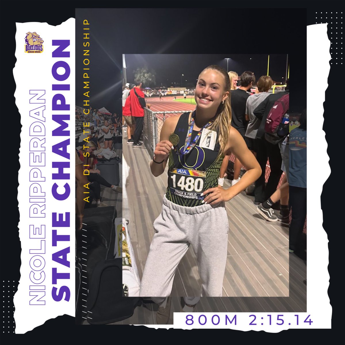 Nicole Ripperdan is a STATE CHAMPION in the 800M! Congrats Nicole!! #qcusd #QCleads @QCUSD_Athletics