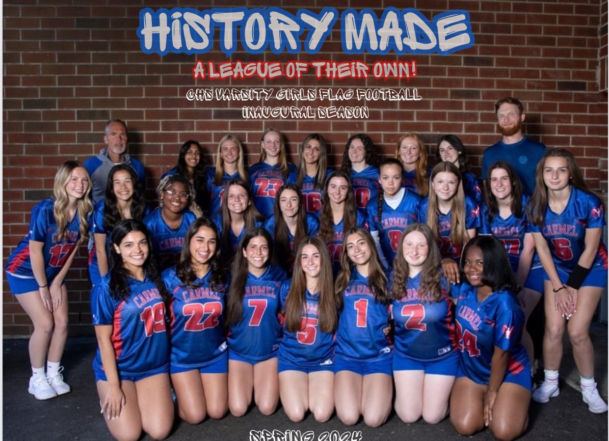 Ladies making history! ❤️💙🤍🔥Carmel’s Lesgue of Their Own! Come support our seniors and the rest of the team as we wind down our inaugural year celebrating senior night! #history#seniors#funtimes#letsgorams @CCSD_Athletics @coachcayea @CarmelRamsBC