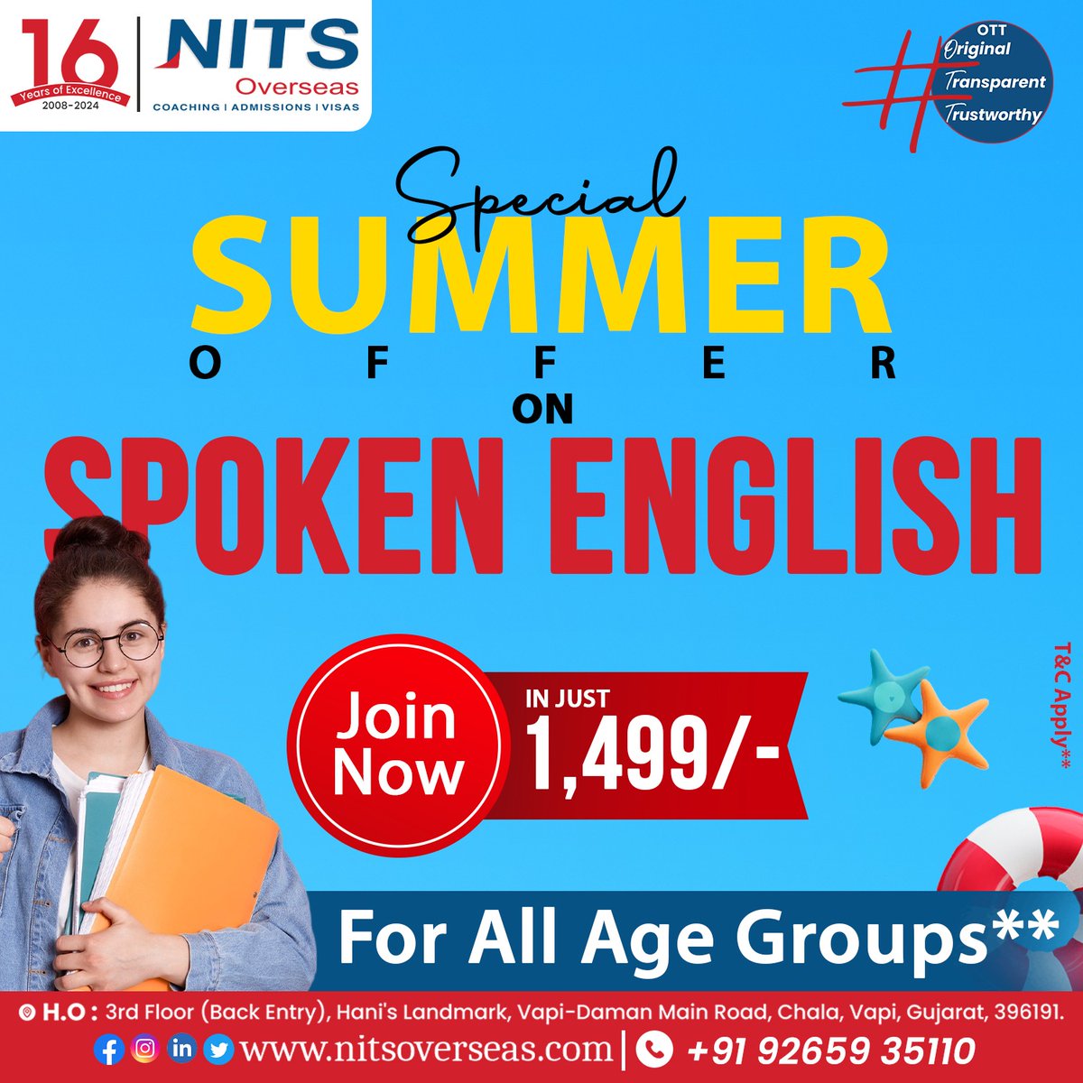 Make this summer your season of fluency! Join our spoken English program for all age groups at an unbeatable price of Rs. 1499/-. Don't miss out, sign up now!

📞: +91 9265935110

#nitsoverseas #studyabroad #education #ielts #study #spokenenglish