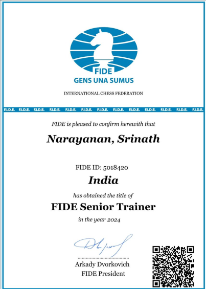 mgd1_esports's tweet photo. CHESS THIS WEEK
Grandmaster Srinath Narayanan (@srinathchess) has been awarded the official FIDE Senior Trainer title. He is now the second youngest FST in the world after Hou Yifan!
๐ธ: @LennartOotes
#ChessThisWeek