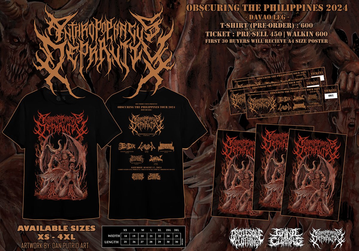 Anthropophagus Depravity (Indonesia) 📷
Obscuring The Philippines Tour 2024 [Davao Leg]

youtu.be/LrFddPS8bRo?si…

Event shirt are now available for pre-order!
Price: 600 | Available sizes: XS - 4XL
Limited Copies only

…
See more