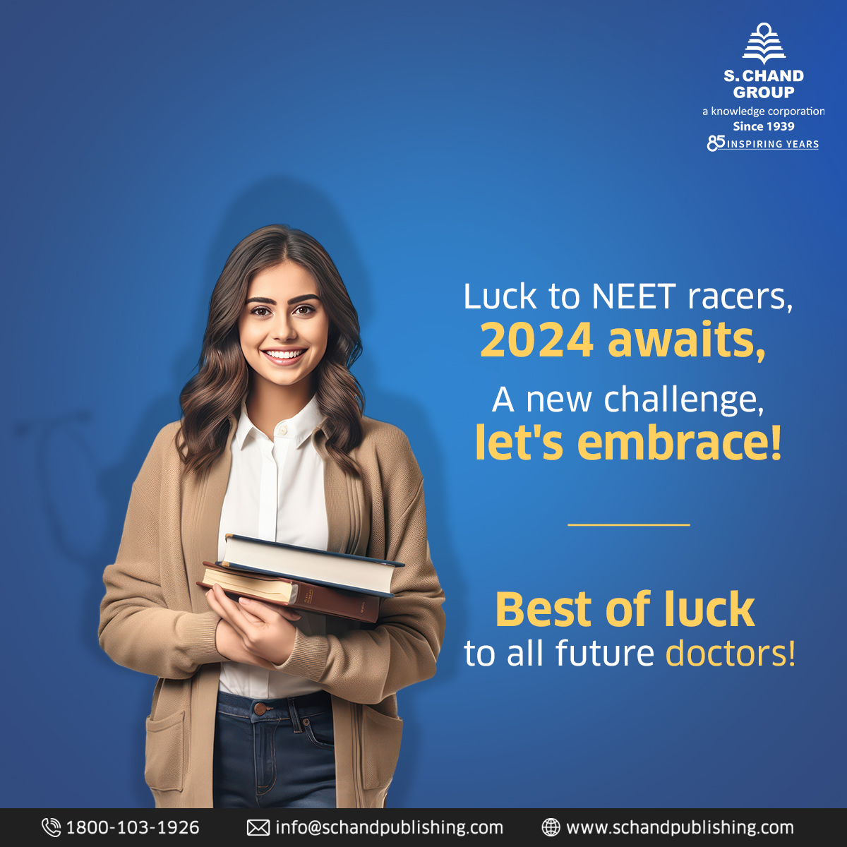 Your hard work and dedication have brought you this far. Trust in yourself, stay focused, and rule the question paper. You've got this!

#SChand #SChandPublishing #NEETUG2024 #MedicalEntrance #NEETPreparation #ExamReady #FutureDoctors #NEETExam #MedicalAspirants #NEET2024