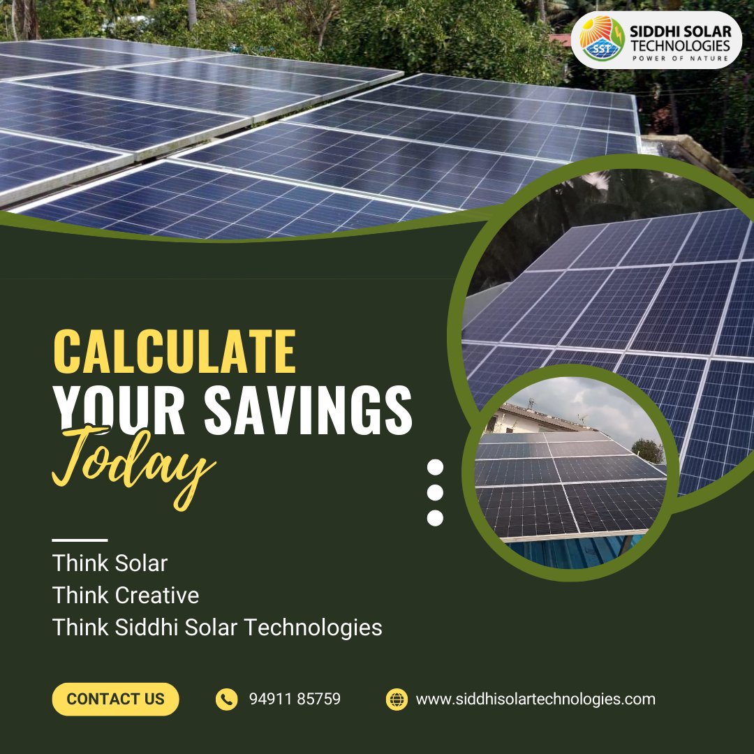💡Calculate your potential savings today and join the renewable energy revolution.🌱 

#SolarSavings #CleanEnergy #SolarPower #EnergyEfficiency  #GoGreen #SolarPanel  #siddhisolartechnologies #solarcompany #solarpanelinstaller #savemoney #saveelectricity #SaveElectricityBill