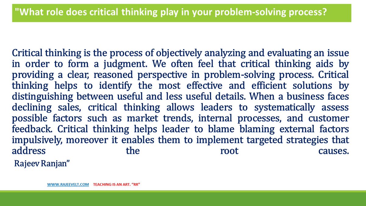 What role does critical thinking play in your problem-solving process?

#criticalthinking #rajeevelt #creativethinking #lifeskills