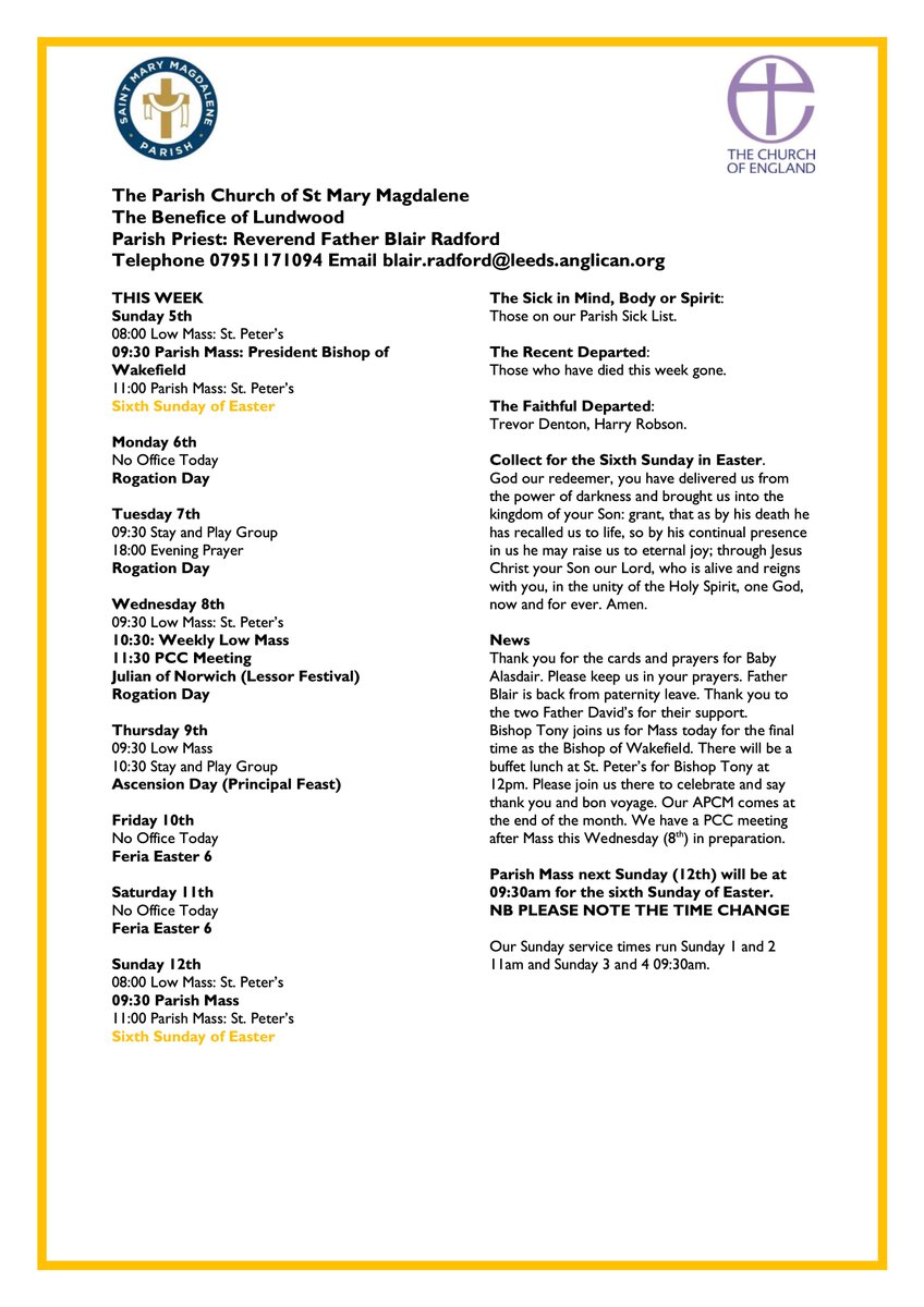We welcome @BishopWakefield today to say Mass for the final time before his retirement. All welcome. Services this week below. <a href="/churchofengland/">The Church of England</a> <a href="/LeedsCofE/">Diocese of Leeds</a> @DanJarvisMP <a href="/Mayor_Barnsley/">Mayor of Barnsley</a> <a href="/NEBarnsley/">North East Area Team</a> <a href="/OPA_LGr/">Littleworth Grange</a> <a href="/ChronOnline/">Barnsley Chronicle</a> #lovelundwood #Barnsley