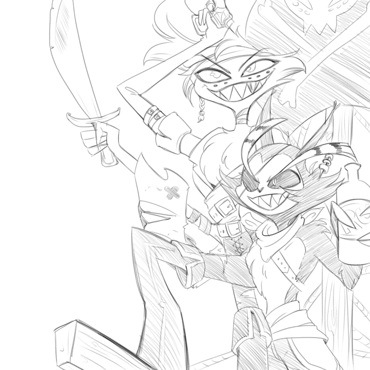 Day 4: Pirate  

I really should stop doing these so close to midnight. But sketching is fun.

#HazbinHotelHusk  #HazbinHotelAngelDust  #HazbinHotelHuskerdust #ArtChallenge #sketch