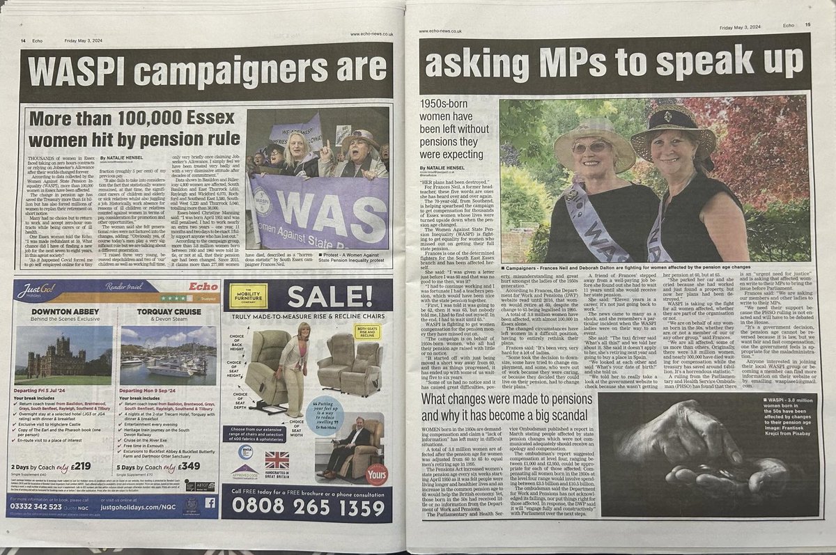 More than 100,000 #Essex women are affected by @DWPgovuk maladministration. @fneil35 and @Debbie230299 campaign on behalf of all #WASPI #1950swomen Find a local group here waspi.co.uk/find-a-local-g… @UKLabour @Conservatives our ladies need a #commitmentforfaircompensation