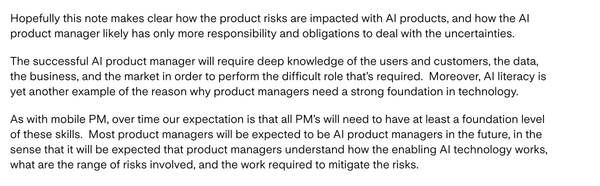 In this master piece @marilynika and @cagan talk about AI Product Management. Three key takeaways: 1️⃣ AI Product Management increasingly crucial. 2️⃣ Viability depends on value, legal and ethics. 3️⃣ Collaboration key for AI risks. Source: tinyurl.com/5fe74vjw