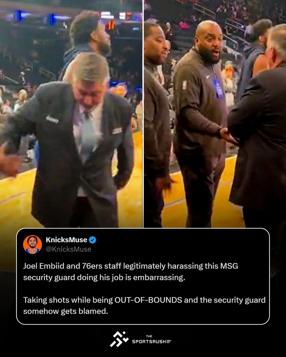 Joel Embiid and the 76ers staff picked on an MSG security guard for simply doing his job🤔 Read More: thesportsrush.com/nba-news-joel-… #NBA #Knicks #Sixers #JoelEmbiid