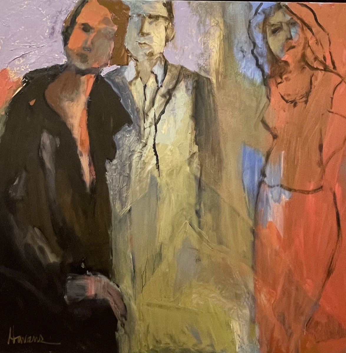 Betsy Havens, American painter “Two Sisters with Dad” oil 36x36” 2004