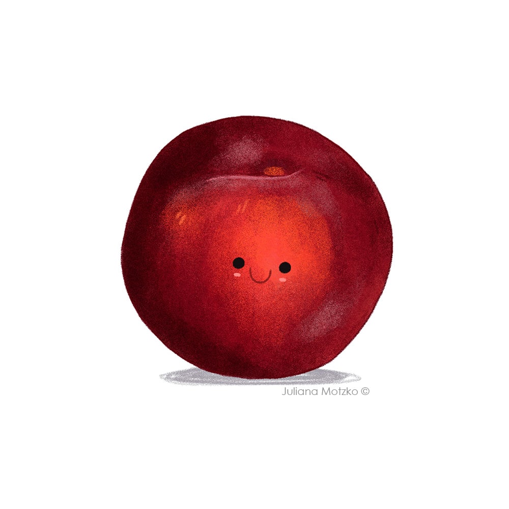 Ameixa.
Plum.

#ameixa #plum #CuteFruits #Food #Fruits #Kawaii #Cute #CharacterDesign #kidlitart #kidlitartist #childrenspublishing #childrenillustration #illustration #illustrator #JulianaMotzko