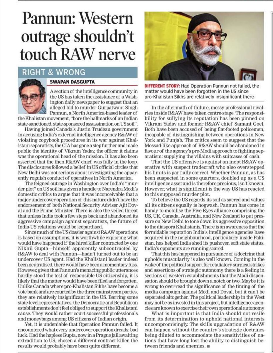 In today’s Sunday Times of India, I argue that tradecraft deficiencies and the destabilisation games of Western intelligence agencies shouldn’t derail RAW. It must keep up the fight to uphold Bharat’s national security. That mean confronting Khalistanis. .