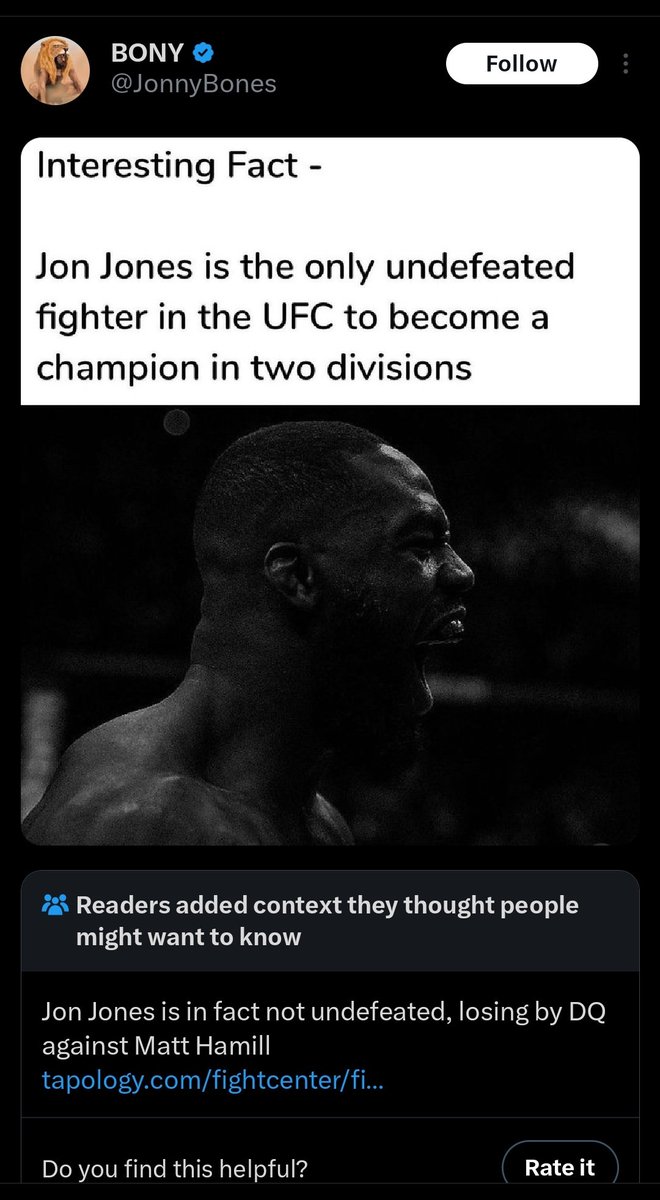 Jon Jones getting flagged by community notes is too funny. The whole of Twitter is on the man's case.