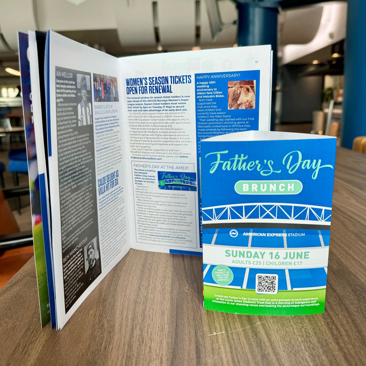 Father's Day at the Amex! 👨‍👧‍👦 Today's #BHAFC programme features a piece on our Father's Day activities, taking place on Sunday 16 June. The 1901 lounges also have tent cards you can simply scan to book your place today! 🎟