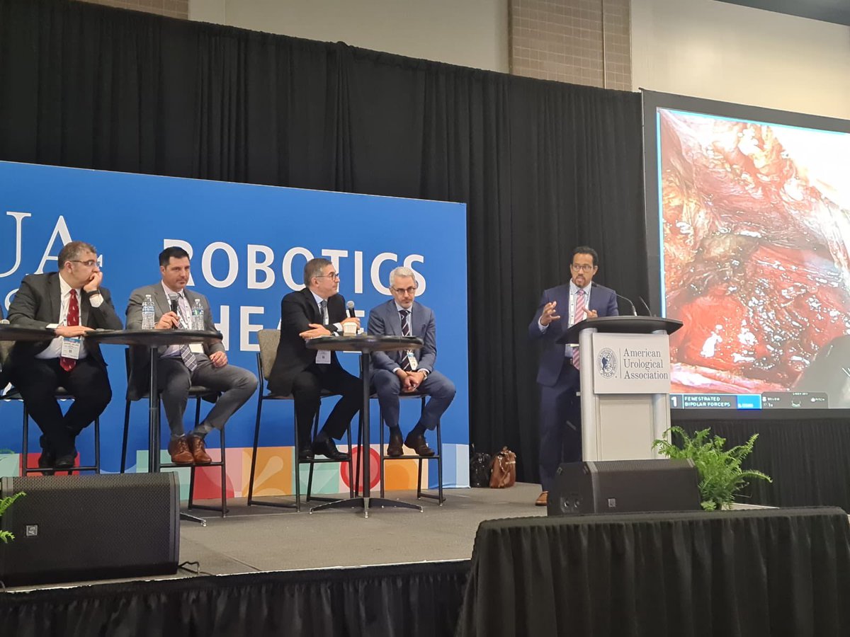 Really enjoyed showcasing @dsui_miami_uro technique for DaVinci SP Retzius sparing robotic prosatatectomy at the #AUA24 robotics theater by @IntuitiveSurg. Great tips and points from the expert panel and audience!