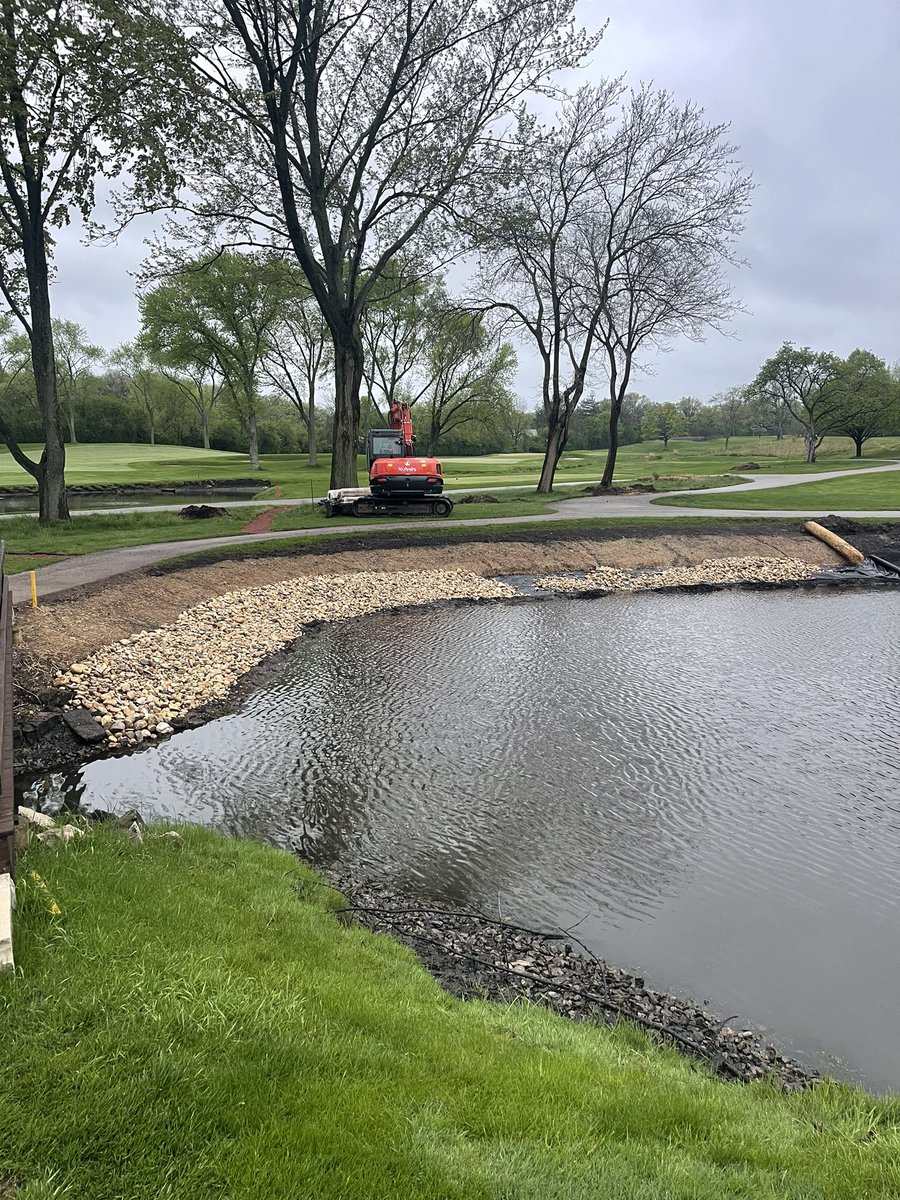 Reconstruction of a tee and lake bank are coming along nicely and should be wrapped up just in time for opening day