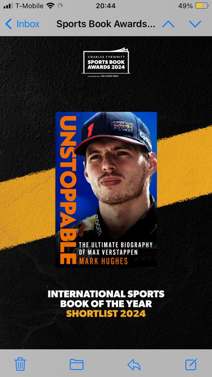 I’m delighted my book Unstoppable is shortlisted for the @charlestyrwhit @sportsbookawards for International Sports Book of the Year. Great to be nominated alongside such a fantastic list of titles. #CTSBA24 # ReadingForSport.