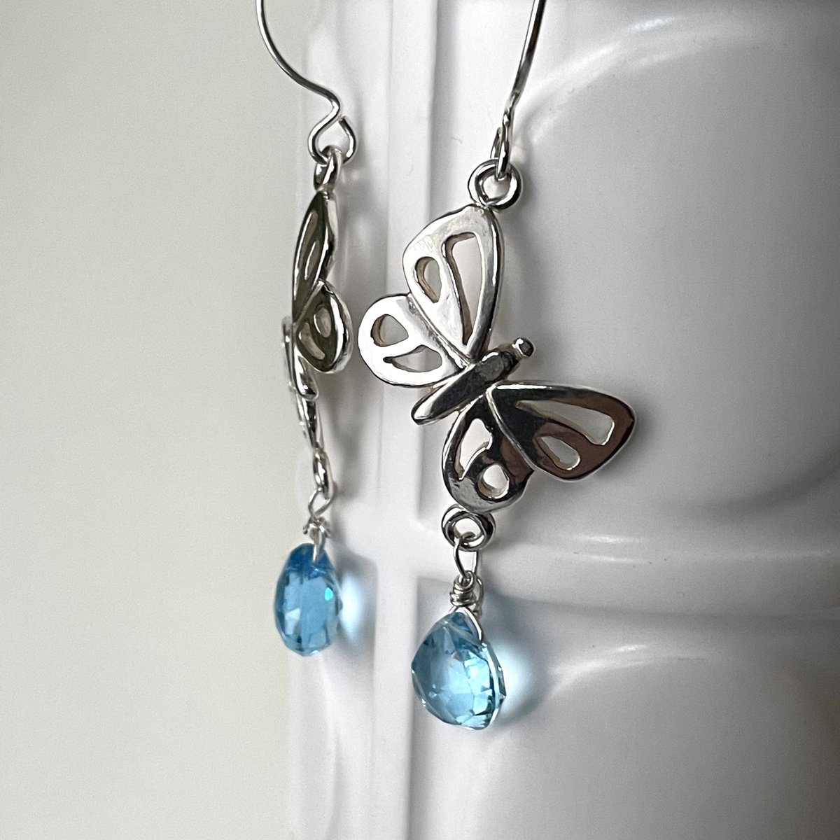 London Blue Topaz Sterling Silver Butterfly  Earrings tuppu.net/e059992f #giftideas #handmadeinUSA #CapitalCityCrafts #Etsy #artisanjewelry #HandmadeInUsa