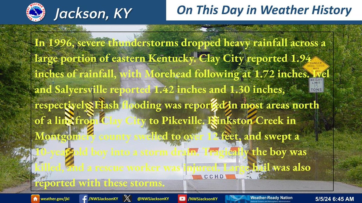 Flash flooding caused one death in Montgomery county back in 1996. #thisdayinweatherhistory #kywx #ekywx