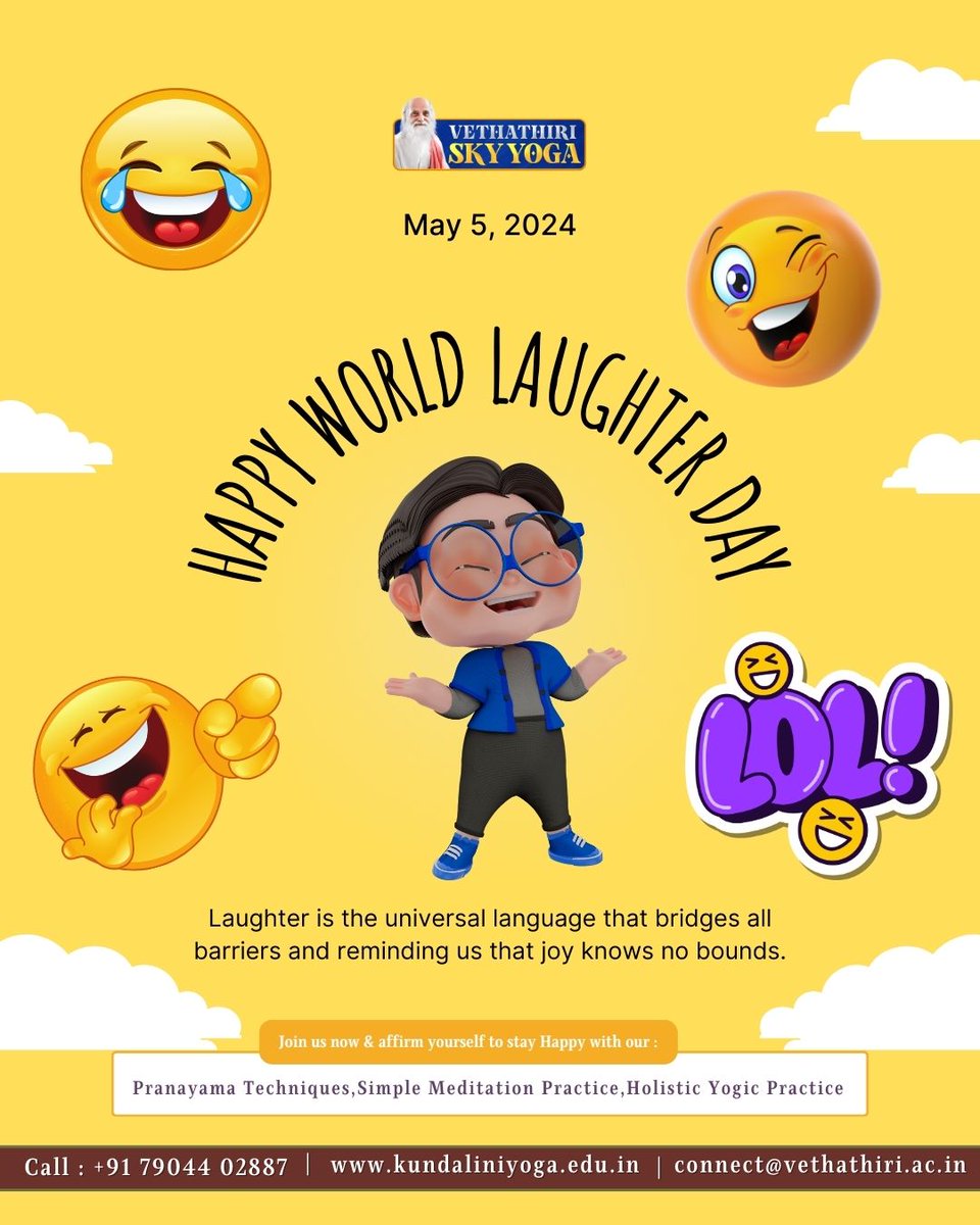 😂 Happy Laughter Day to ALL! 🤣

Special Video:youtube.com/shorts/FWaRwwz…
Join Our Thulir Program only 8 Hrs Left & Get Immunity Engineering FREE Only for Exisiting Participants

Register Now for Thulir 3.0:vethathiriskyyoga.com/thulir-2024/ 
Visit Our Site: kundaliniyoga.edu.in