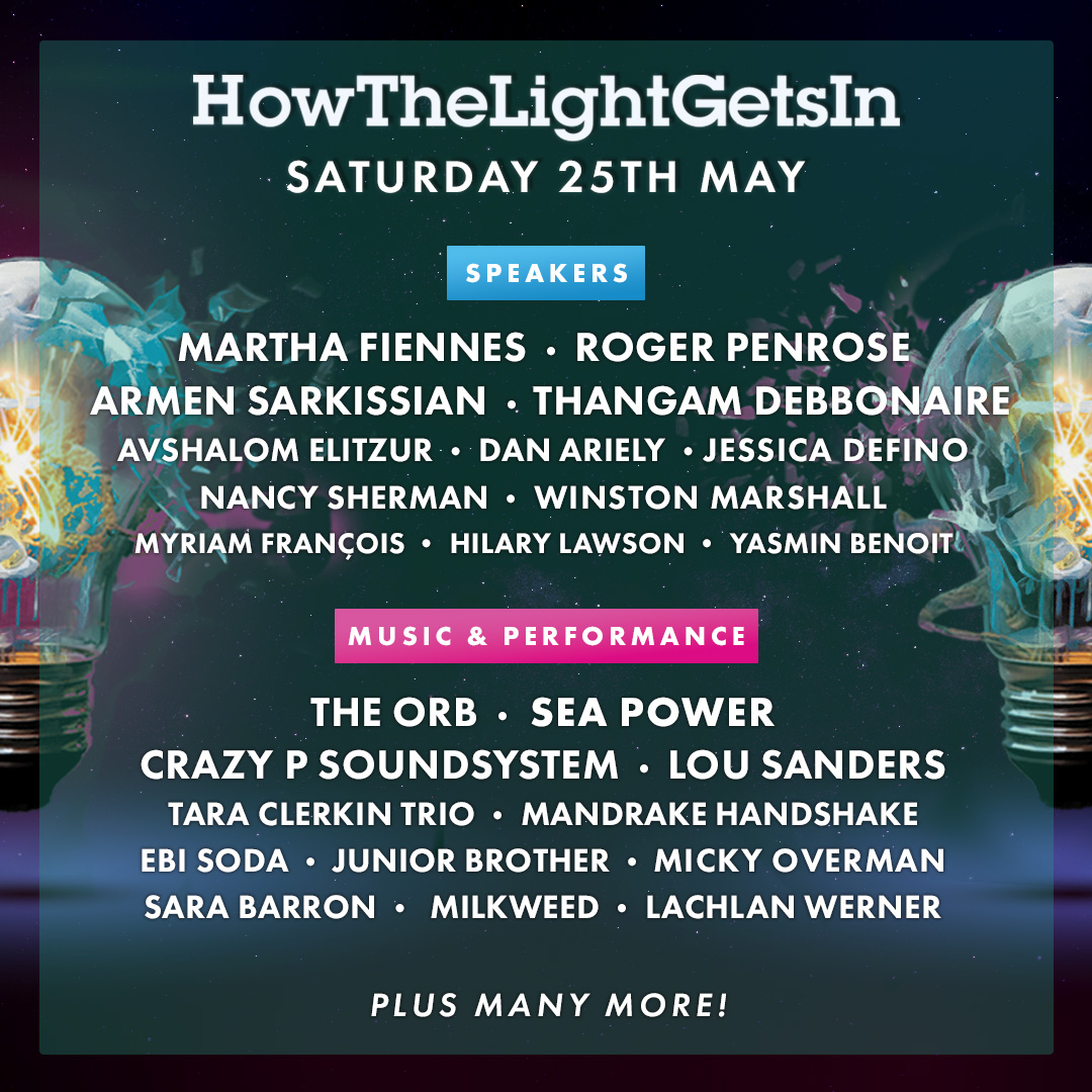 ⭐ Day 2 of #HTLGI24 HAY will be an absolute blast! ⭐ Get ready to welcome on stage @marthafiennes, Roger Penrose, @ArmSarkissian, @ThangamMP and @AvshalomElitzur, as well as @Orbinfo, @SeaPowerBand, Crazy P, Lou Sanders, @mickyoverman, and more! howthelightgetsin.org/festivals/hay/…