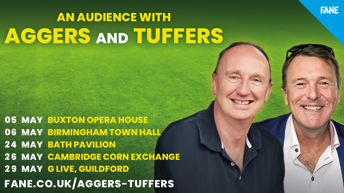 🏏 They’ve been in the nets, now they’re ready to hit the wicket. Tonight #Aggers & @philtufnell begin their series of live events at Buxton Opera House! If you haven't booked your tickets, don't miss your chance to catch the stars live in action. 🎟️ fane.co.uk/aggers-tuffers
