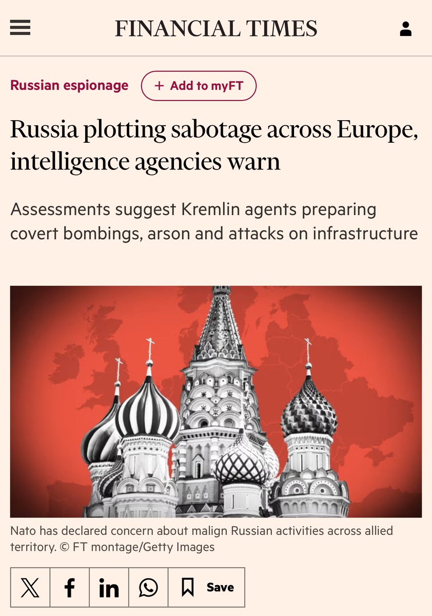 Financial Times, Rusyaʼnın Avrupa genelinde bir dizi sabotaj planladığını ve savaşı Avrupa topraklarına yaymaya çalıştığına dair istihbaratı manşetine taşıdı.