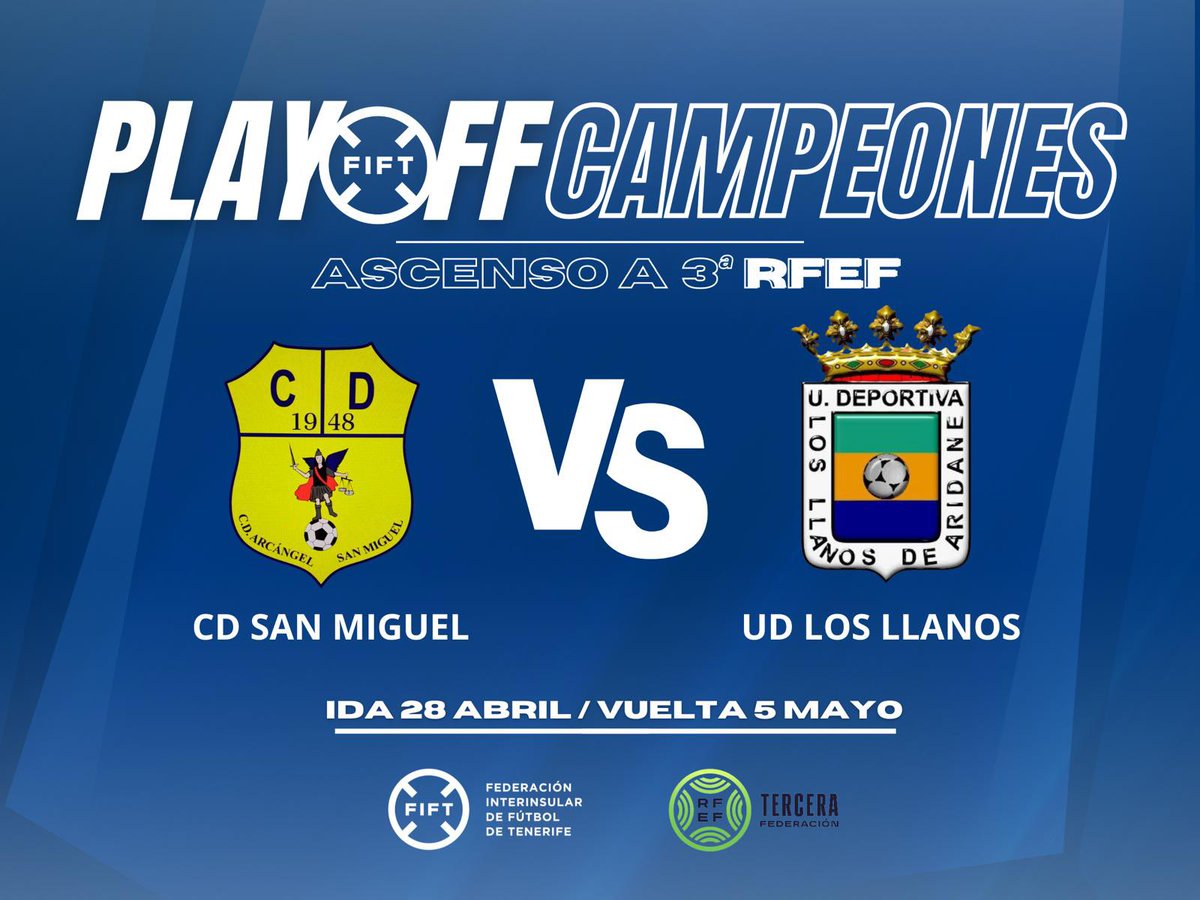 🔝Sigue en directo el Play-off de ascenso a Tercera Federación:

🆚 UD Los Llanos de Aridane - CD San Miguel
📺 youtube.com/live/jC3DcB8gI…

#SomosFIFT