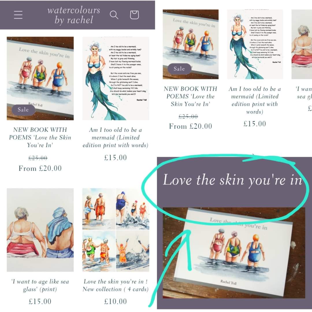 My swimming women and older mermaids have been getting a lot of attention .If they're your cup of tea, let me gently direct you to my website, my section 'Love the Skin You're In ' dedicated to these wonderful paintings watercoloursbyrachel.co.uk #watercolour #art #wildswimming