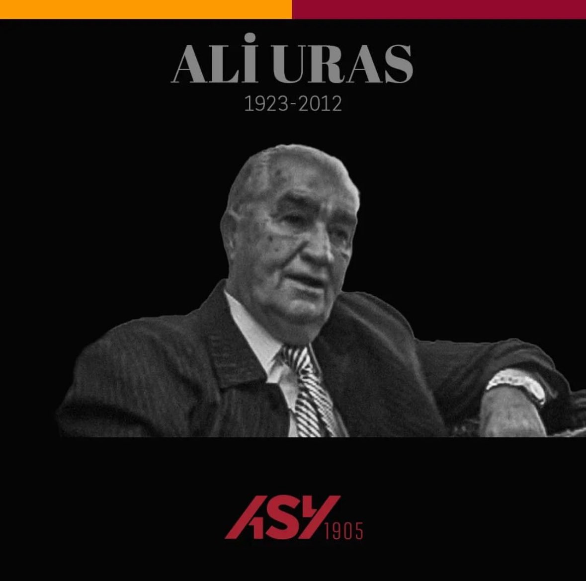 ASY1905Dernegi's tweet photo. Galatasaray tarihinin unutulmaz isimlerinden eski başkanımız
Ali Uras’ı aramızdan ayrılışının 12. yılında, saygı, sevgi ve rahmetle anıyoruz.
#ASY1905 https://t.co/DzQyYekxGE