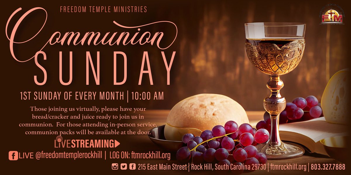 Prepare to partake in communion this Sunday! Join us in worship at 10 am. #ftmrockhill
