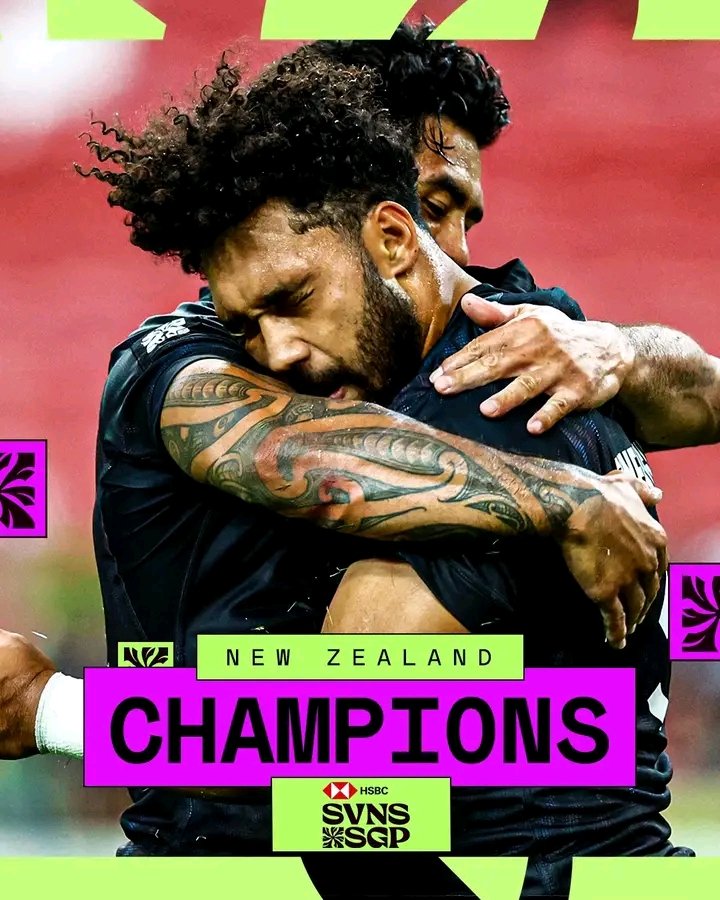 OFFICIAL:

NEW ZEALAND RETAIN THEIR SINGAPORE SEVENS TITLE 🏆🔥🥇

NZ Have Been Crowned The 2024 Singapore 7s Champions after securing a win over Ireland in the final clash. NZ have retained their Title

FT
NZ 17, Ireland 14
Congratulations @AllBlacks
#HSBCSVNS I #HSBC7s I #rugby