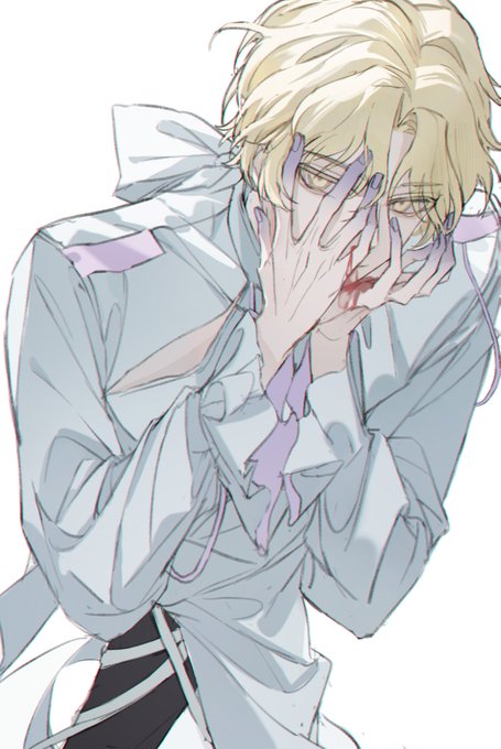 「blonde hair hands on own face」 illustration images(Latest)