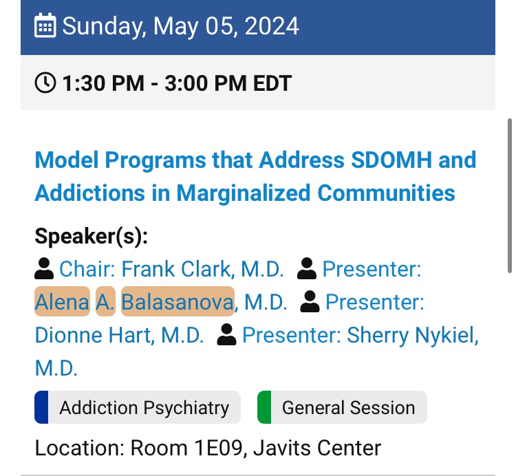Come one, come all to our @APApsychiatric Division of Diversity & Health Equity sponsored presentation this afternoon! Our all-star line-up features @tapkidmd @lildocd @SherryNykielMD & yours truly! #MentalHealth #SDOH @unmcpsychiatry @AmerMedicalAssn @Pres_APA @SaulLevinMD