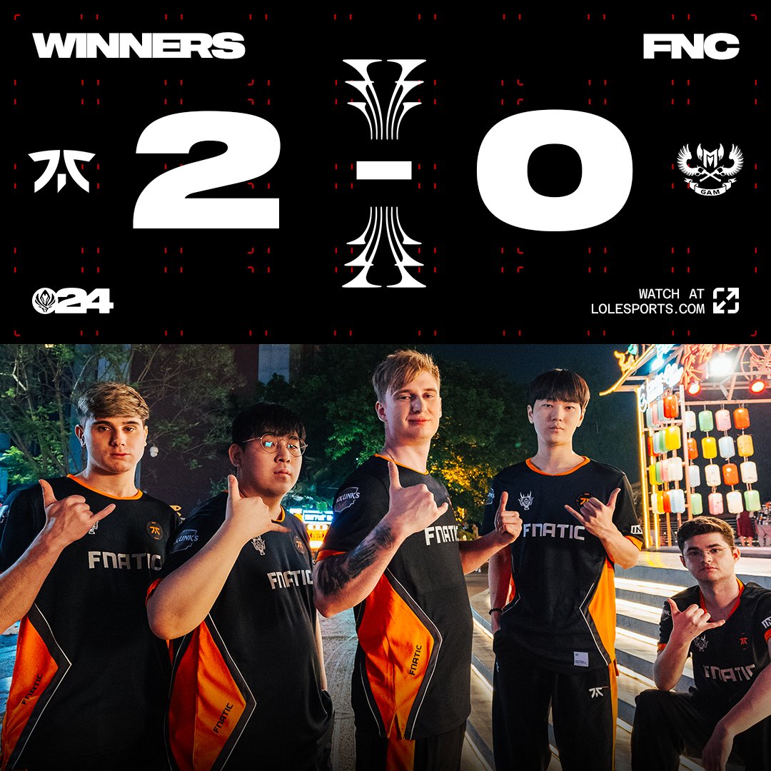 #FNCWIN @FNATIC take down @GAMesportsVN and advance to the #MSI2024 Bracket Stage!