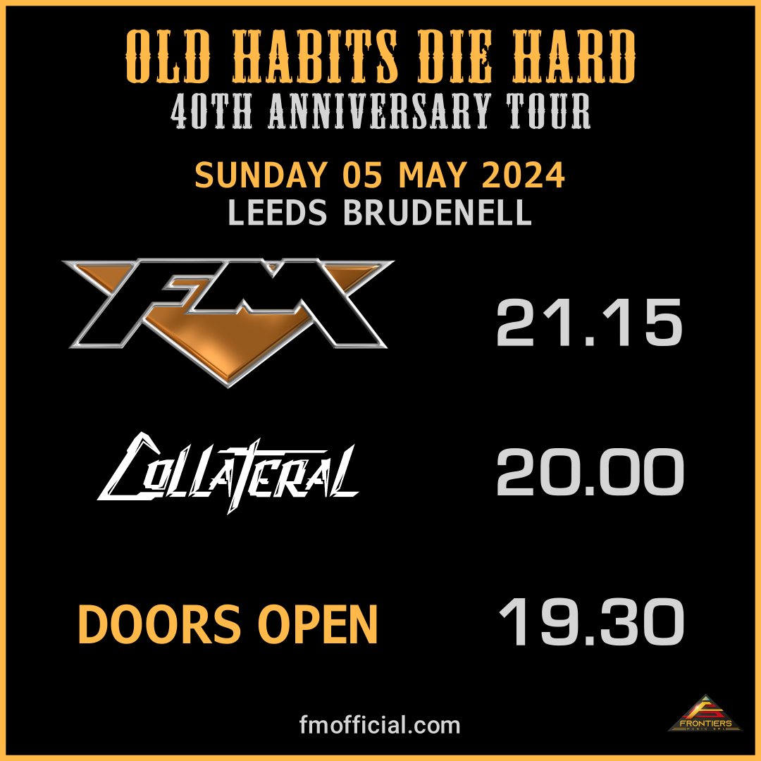 Hope you're having a great #bankholidayweekend! We're on our way to Leeds for tonight's show @Nath_Brudenell. Let's have a good 'un! Doors open : 19.30h @collateralrocks : 20.00h FM : 21.15h #FMlive #oldhabitsdiehard #40thAnniversaryTour #ontour #classicrock #brudenell #leeds