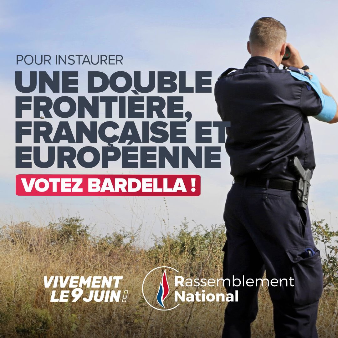 🔵 La première de nos libertés, c’est notre sécurité. Ce que nous voulons c’est le renforcement des contrôles aux frontières nationales et un soutien accru à Frontex pour le renvoi des migrants illégaux à la frontière européenne. #VivementLe9Juin #LeGrandJury