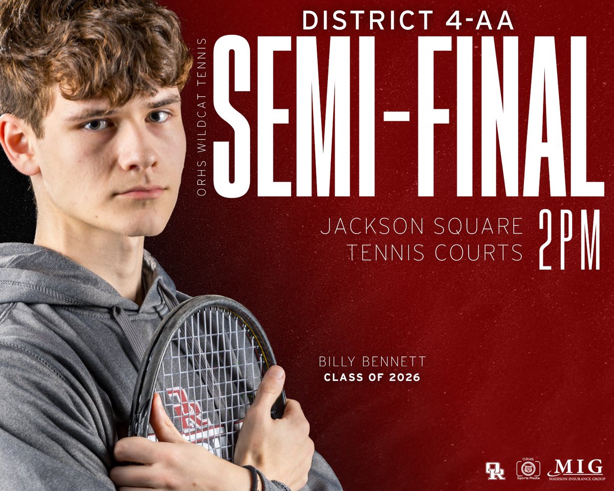 Billy will finish a rained-delayed District semi this afternoon. On Friday he lost the first set but has a 3-0 lead in the second. The championship match will follow. 🎾