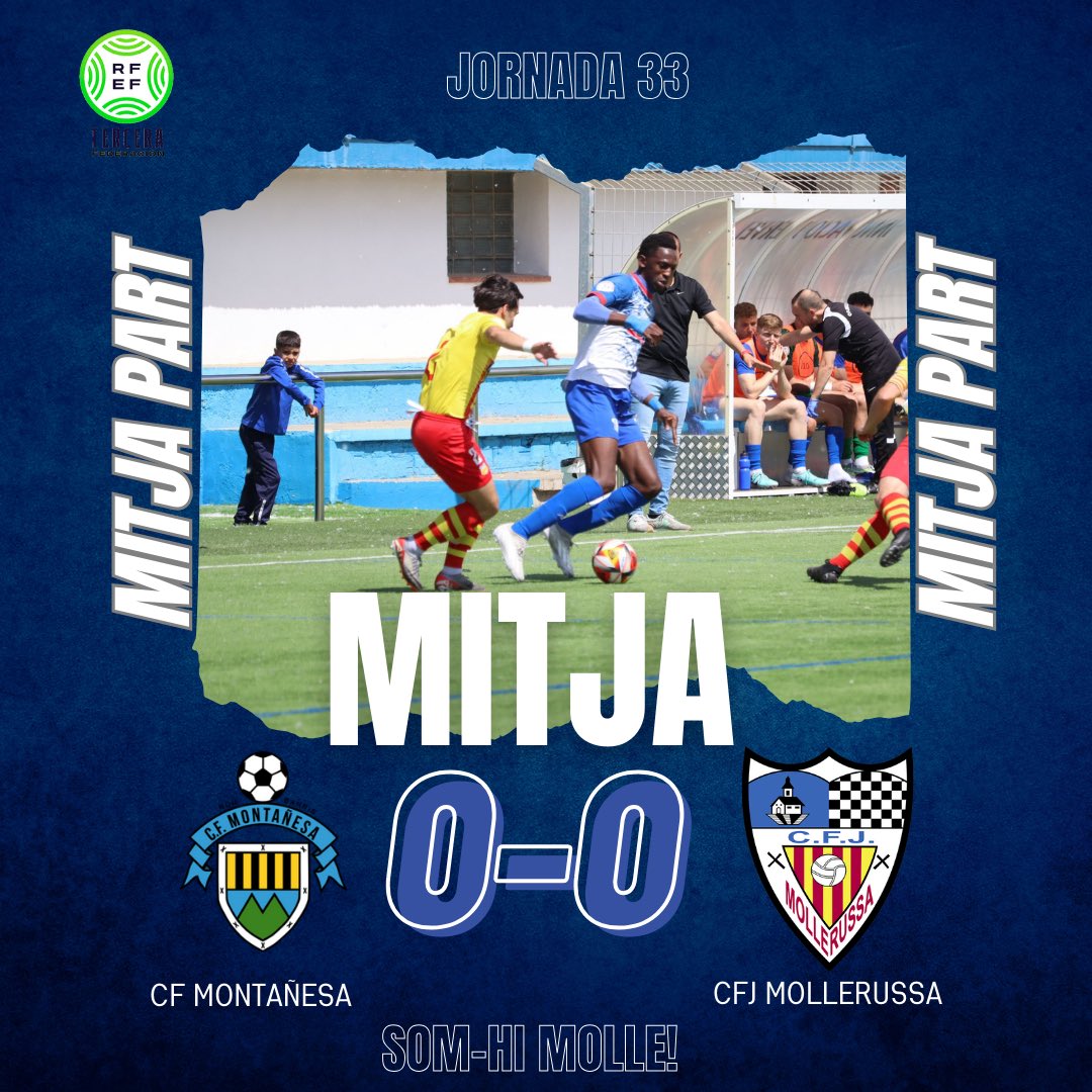 MITJA JORNADA 33⚽🏆l Acaba la primera meitat del partit al Municipal de Nou Barris! CF MONTAÑESA 0️⃣ 🆚 0️⃣ CFJ MOLLERUSSA #montañesamolle⚪️🔵