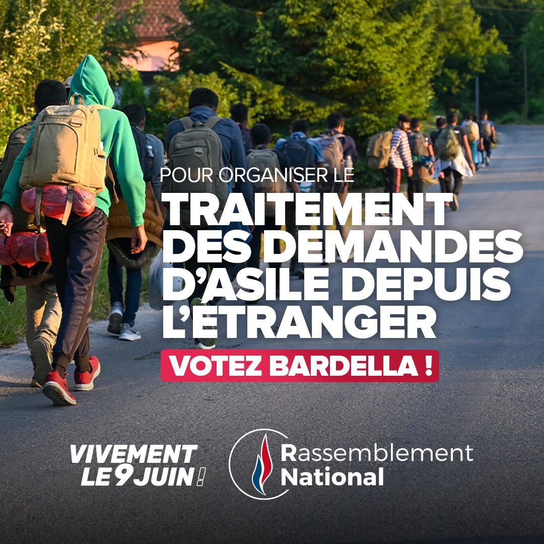 🔵 Traitons les demandes d'asile dans les ambassades et consulats des pays d'origine pour prévenir l'immigration par des voies illégales. Il faut une politique ferme et sans compromis face à ceux qui menacent notre sécurité. #VivementLe9Juin #LeGrandJury