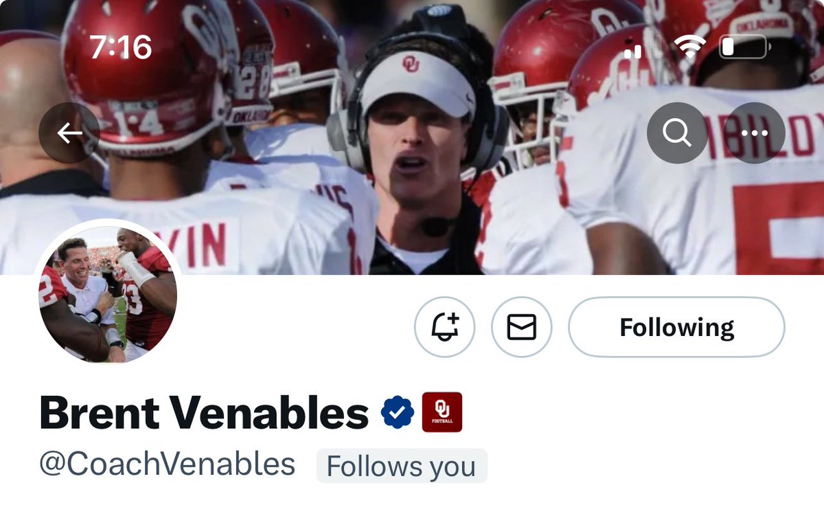 Thank You @CoachVenables for the follow it’s a Honor!. 🏈 🔥.