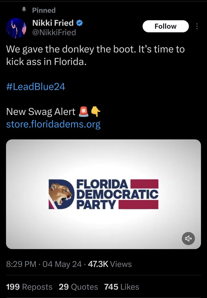 Just like the Florida panther, democrats in Florida are also on the endangered species list.

Unlike the @FlaDems, the panther is at least an honorable and noble species worth preserving.
@NikkiFried is so terrible at this.