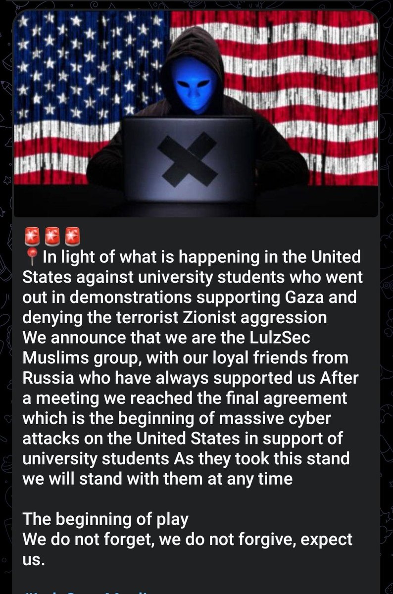Lulzsec Muslims hacktivist group claims they will get involved with student Palestine protests in the United States. Bit of a reminder that cyber can often mirror the physical world. Also, that geopolitical events continue to be a major driver of hacktivist activity.…