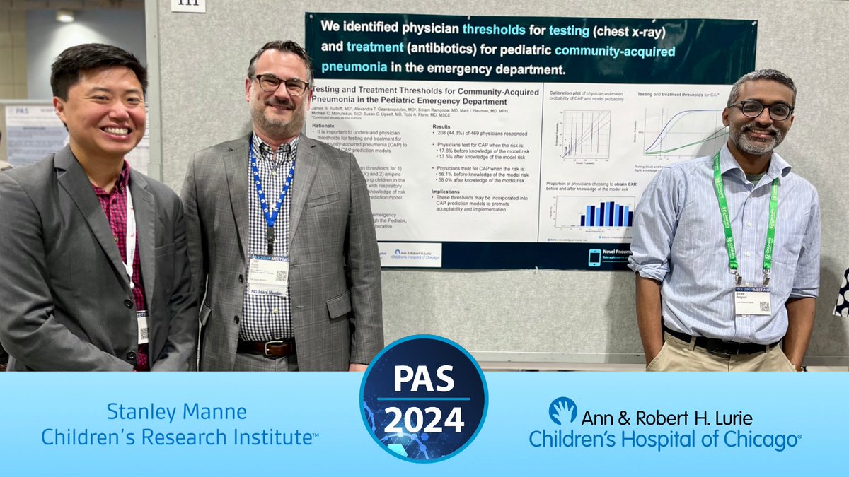 .@ManneResearch's Sriram Ramgopal, MD, and @toddflorin1, MD, shared their research in 'Testing and Treatment Thresholds for Community-Acquired Pneumonia in the Pediatric Emergency Department' on Saturday at #PAS2024. @LurieChildrens @NUFSMPediatrics @NUFeinbergMed @PASMeeting