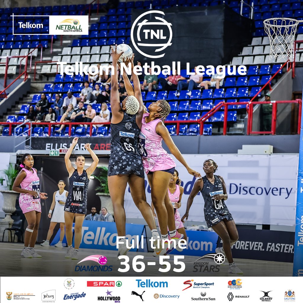 #TelkomNL Full time score update
Diamonds 36 - 55 KD Stars 

#TelkomNL | #TNLisBack | #netballsouthafrica