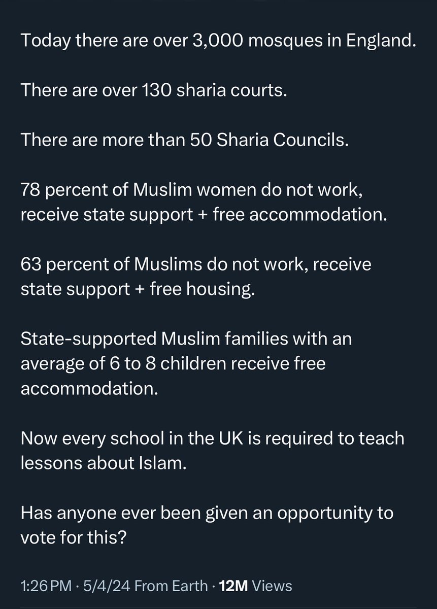 Muslim Takeover of United Kingdom 5 May 2024 I didn’t know this. 😲 There is something wrong with democracy in Britain. The disproportionate representation of the Muslim minority in UK’s political system cannot be due to merit alone. Corruption and many other factors,…