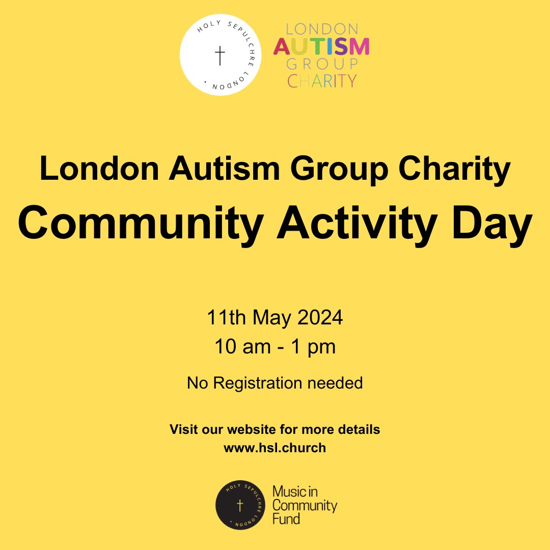 The London Autism Group Charity activity day is taking place this Saturday at 10 am. It's a wonderful atmosphere and a judgement-free zone, and no registration needed, just drop by! For more information, or for future dates, visit: hsl.church/upcoming-events.