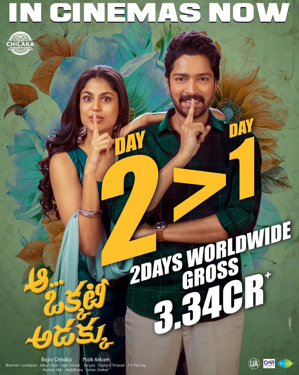 #AaOkkatiAdakku collects 3.34CR Worldwide Gross in 2 days 🤘🏻

And it’s DAY 2 >>> Day 1 of Laughter madness ❤️‍🔥

#SummerFunBlockbusterAOA