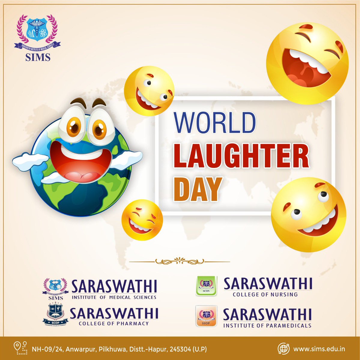 🎉Happy Laughter Day from Saraswathi Institute of Medical Sciences! 😄 Laughter is the best medicine, so let's spread joy and positivity today and every day! Remember to laugh often and live well. 

#LaughterDay #SaraswathiInstitute #SpreadJoy
#FutureofHealthcare #SIMS