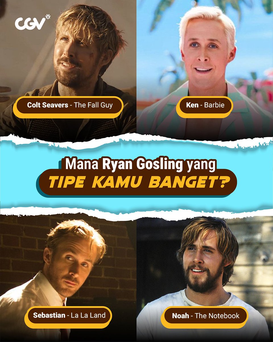 Ryan Gosling punya banyak peran ikonik yang nggak terlupakan. Tapi favorit kamu yang mana?😁 Saksikan aksi keren Ryan Gosling sebagai stuntman di <The Fall Guy> sekarang juga di CGV. Amankan tiketmu via cgv.id atau CGV App #SemuaSerudiCGV